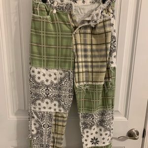 vintage green and bandanna patch jeans. Mom Jean fit.